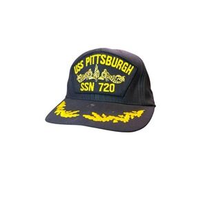 Vintage USS Pittsburgh SSN-720 Adjustable Snapback Hat Eagle Crest Gold Leaf